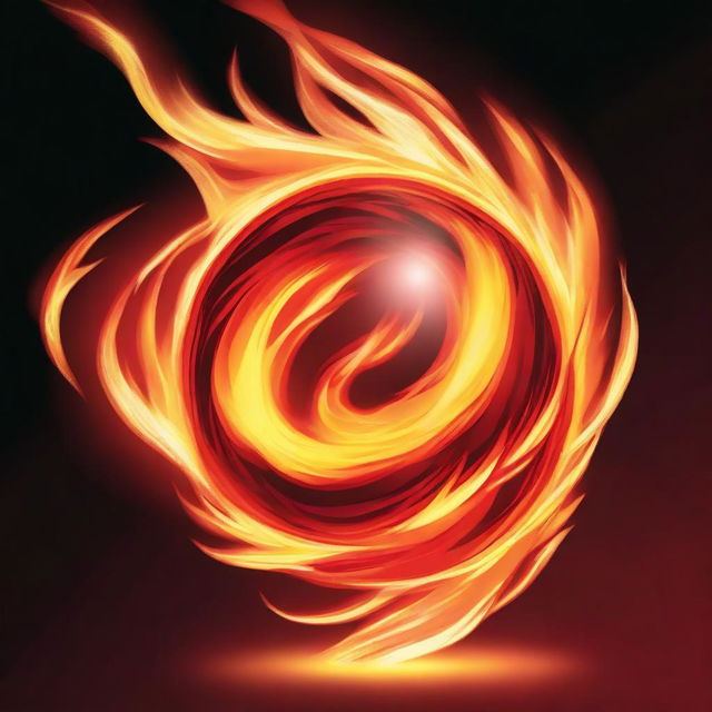 A highly detailed and vibrant illustration of a ball of fire, with intense flames flickering and swirling in various shades of red, orange, and yellow