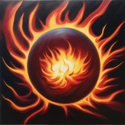 An oil painting depicting a ball of fire