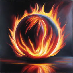 An oil painting depicting a ball of fire