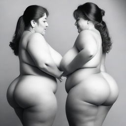 A mother and daughter with voluptuous figures, particularly emphasizing their large buttocks