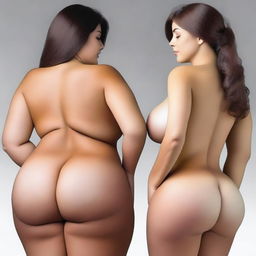 A mother and daughter with voluptuous figures, particularly emphasizing their large buttocks