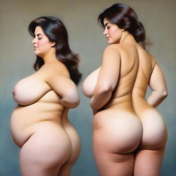 A mother and daughter with voluptuous figures, particularly emphasizing their large buttocks