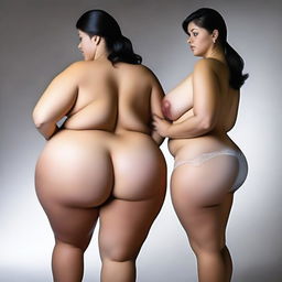 A mother and daughter with voluptuous figures, particularly emphasizing their large buttocks