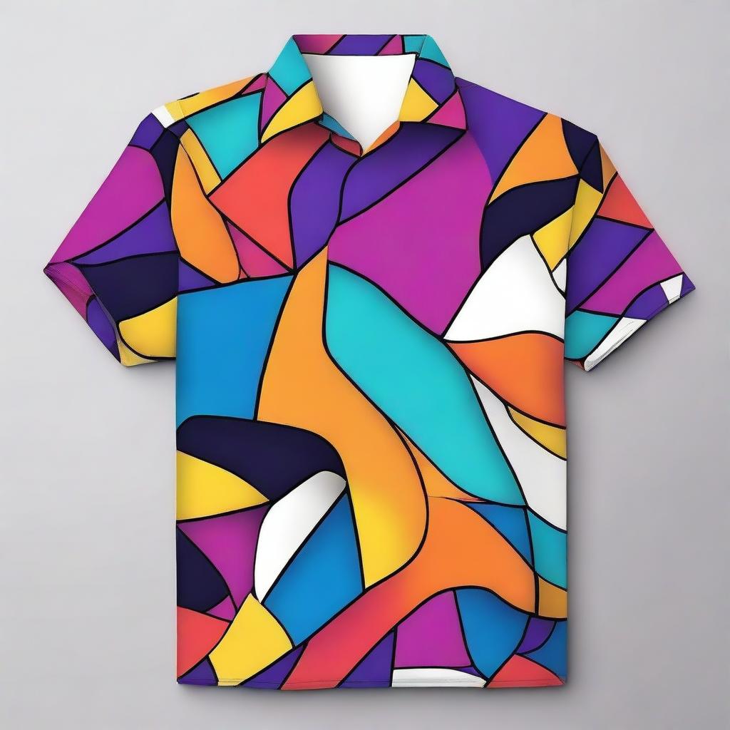 A stylish and trendy shirt design featuring a modern, abstract pattern with vibrant colors