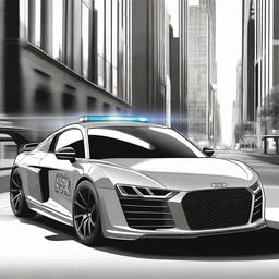 A detailed illustration of an Audi R8 transformed into a police car