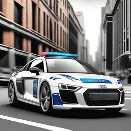 A detailed illustration of an Audi R8 transformed into a police car