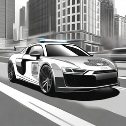 A detailed illustration of an Audi R8 transformed into a police car