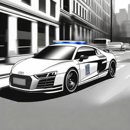 A detailed illustration of an Audi R8 transformed into a police car