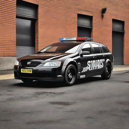 A 2008 Holden VE Commodore Sportwagon transformed into a SWAT car