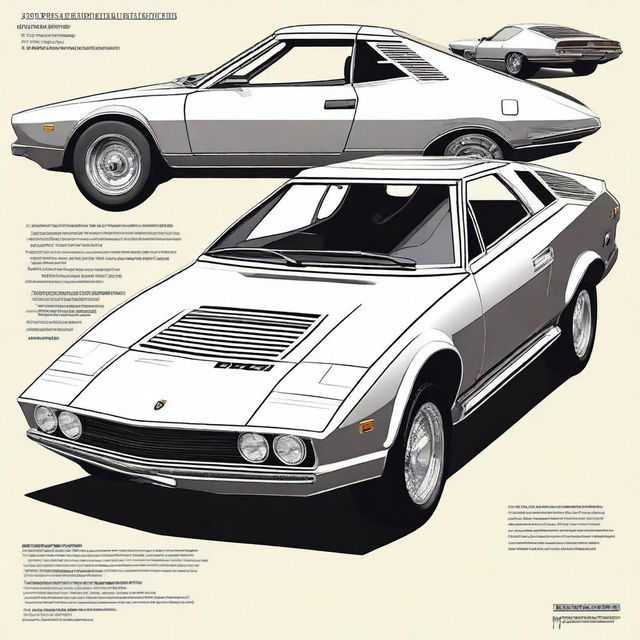 A detailed illustration of a 1970 Lamborghini Jarama modified to look like a SWAT truck