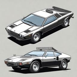 A detailed illustration of a 1970 Lamborghini Jarama modified to look like a SWAT truck