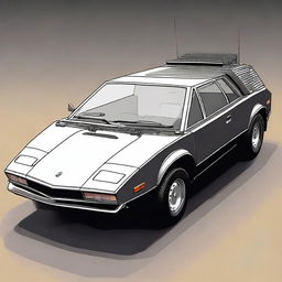 A detailed illustration of a 1970 Lamborghini Jarama modified to look like a SWAT truck