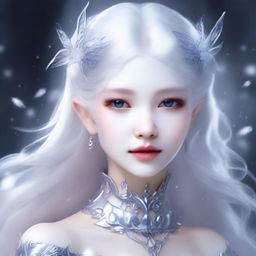 A beautiful girl with snow-white skin, a slender body, colorless eyes, and silver-white hair