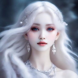 A beautiful girl with snow-white skin, a slender body, colorless eyes, and silver-white hair