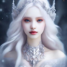 A beautiful girl with snow-white skin, a slender body, colorless eyes, and silver-white hair