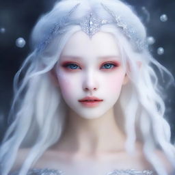 A beautiful girl with snow-white skin, a slender body, colorless eyes, and silver-white hair