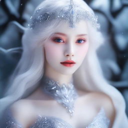 A beautiful girl with snow-white skin, a slender body, colorless eyes, and silver-white hair