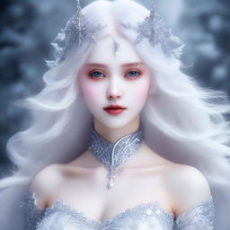 A beautiful girl with snow-white skin, a slender body, colorless eyes, and silver-white hair