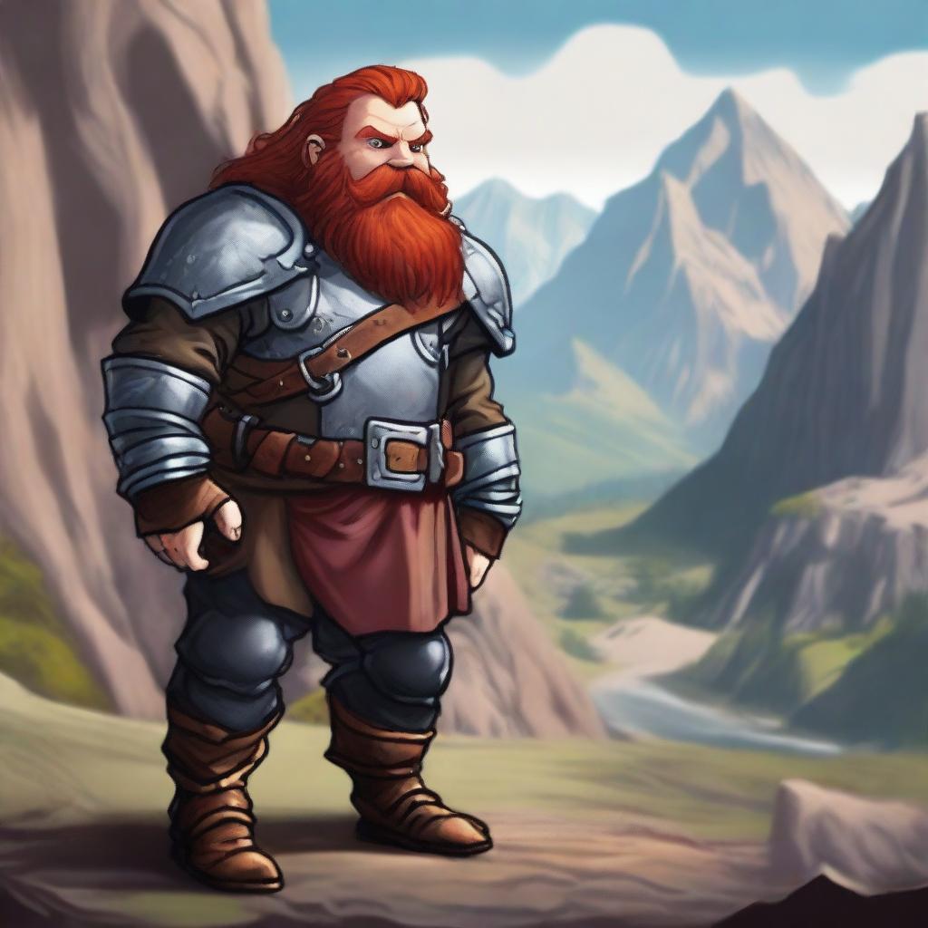 A small dwarf character wearing a chain shirt and leather armor