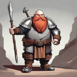 A male fat dwarf character wearing a chain shirt and leather armor
