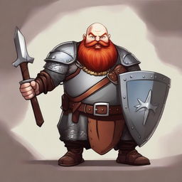 A male fat dwarf character wearing a chain shirt and leather armor