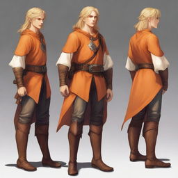 A young, slim but athletic half-elf bard, standing 1