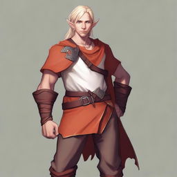 A young, slim but athletic half-elf bard with brown skin, standing 1