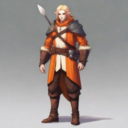 A young, slim but athletic half-elf bard with brown skin, standing 1