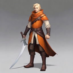 A young, slim but athletic half-elf bard with brown skin, standing 1