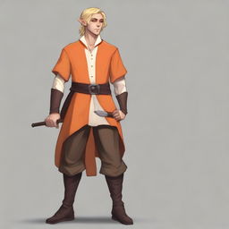 A young, slim but athletic half-elf bard with brown skin, standing 1