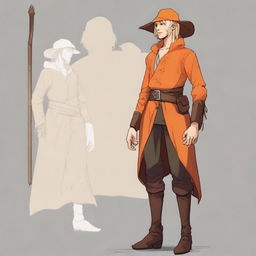 A young, slim but athletic half-elf bard with brown skin, standing 1