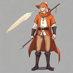 A young, slim but athletic half-elf bard with brown skin, standing 1