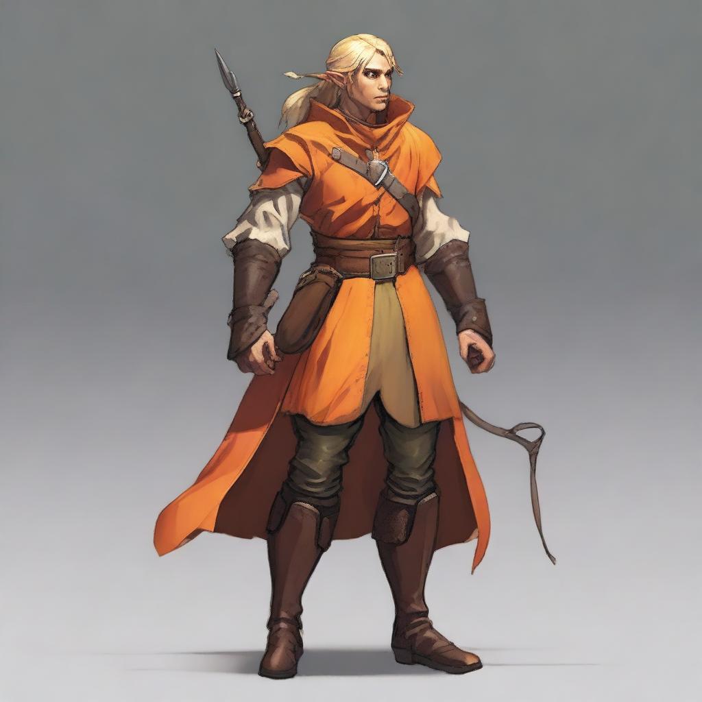 A young, slim but athletic half-elf bard with brown skin, standing 1