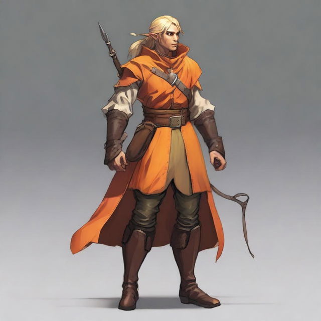 A young, slim but athletic half-elf bard with brown skin, standing 1