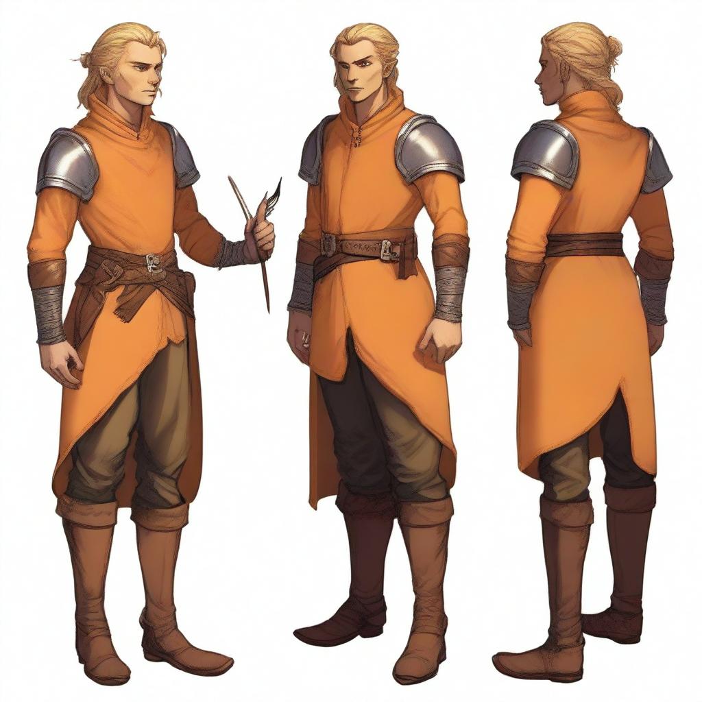 A young, slim but athletic half-elf bard with a brown complexion, standing 1