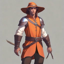 A young, slim but athletic half-elf bard with a brown complexion, standing 1