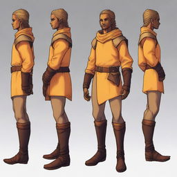 A young, slim but athletic half-elf bard with a brown complexion, standing 1