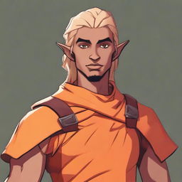 A young, slim but athletic half-elf bard with a brown complexion, standing 1