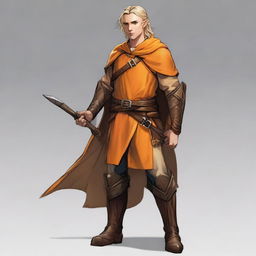 A young, slim but athletic half-elf bard with a brown complexion, standing 1