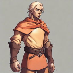 A young, slim but athletic half-elf bard with a brown complexion, standing 1