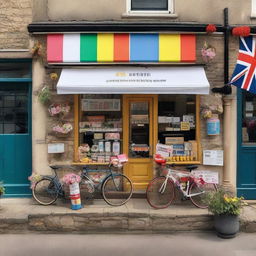 A quaint village shop transformed into a cycling race podium