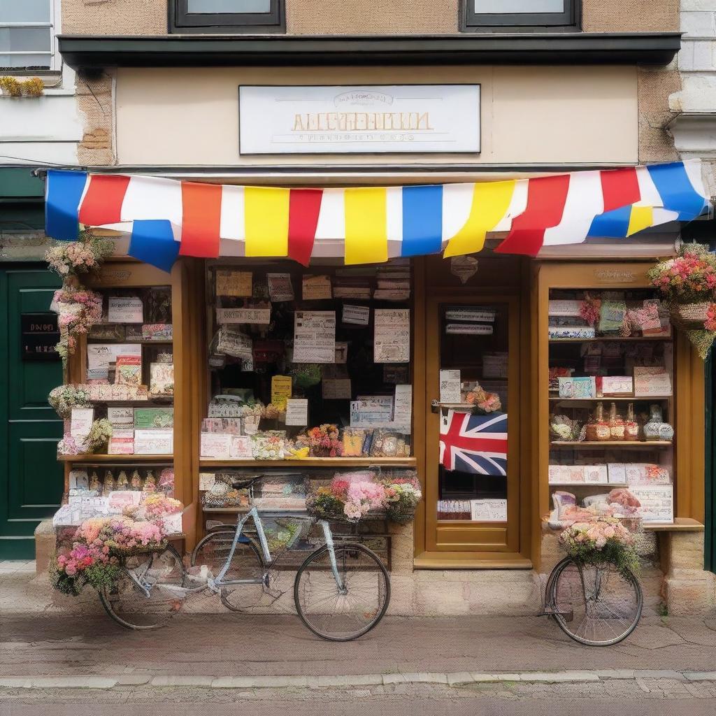 A quaint village shop transformed into a cycling race podium