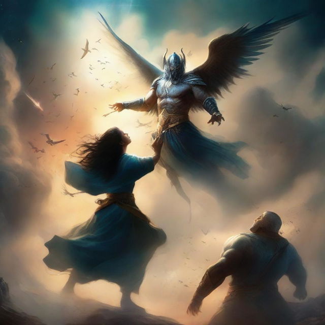 A fantasy book cover depicting a dramatic scene where the sky is falling