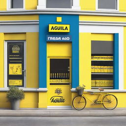 Create an image of a neighborhood store designed like a Tour de France podium