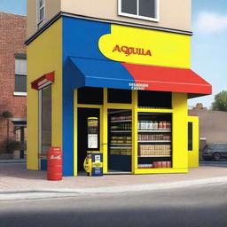 Create an image of a neighborhood store designed like a Tour de France podium