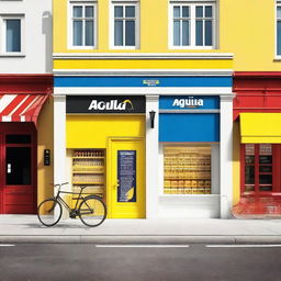 Create an image of a neighborhood store designed like a Tour de France podium