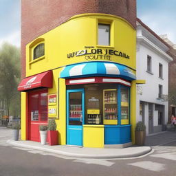 Create an image of a neighborhood store designed like a Tour de France podium