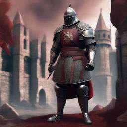 A crimson soldier from the medieval era, clad in detailed armor with a rich red hue