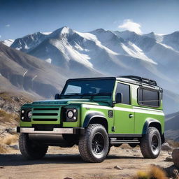 Create an image of a Land Rover Defender cabrio coupé with a supercharger on the hood