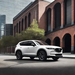 A sleek and stylish white Mazda CX-5 100th years anniversary edition with a blacked-out roof